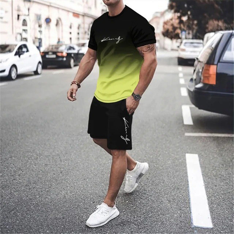 ๐๐ Men's Gradient Color 2-Piece Set โ T-Shirt & Shorts, Breathable, Relaxed Fit ๐ฉณ