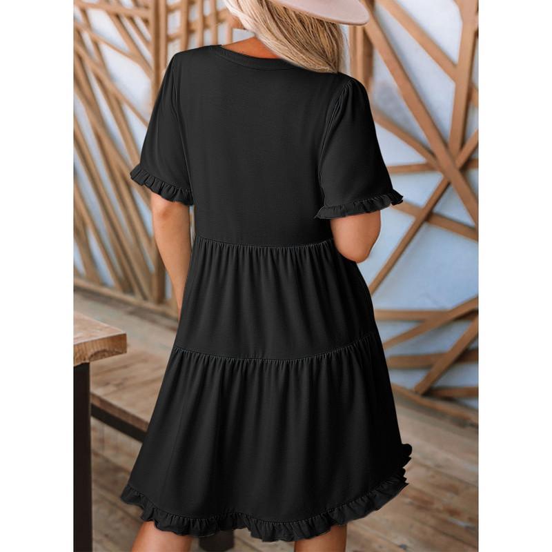 🔥2026 Summer Hot Sale 50% OFF🌈Women's V Neck Ruffle Casual A-Line Flowy Swing Shift Dress