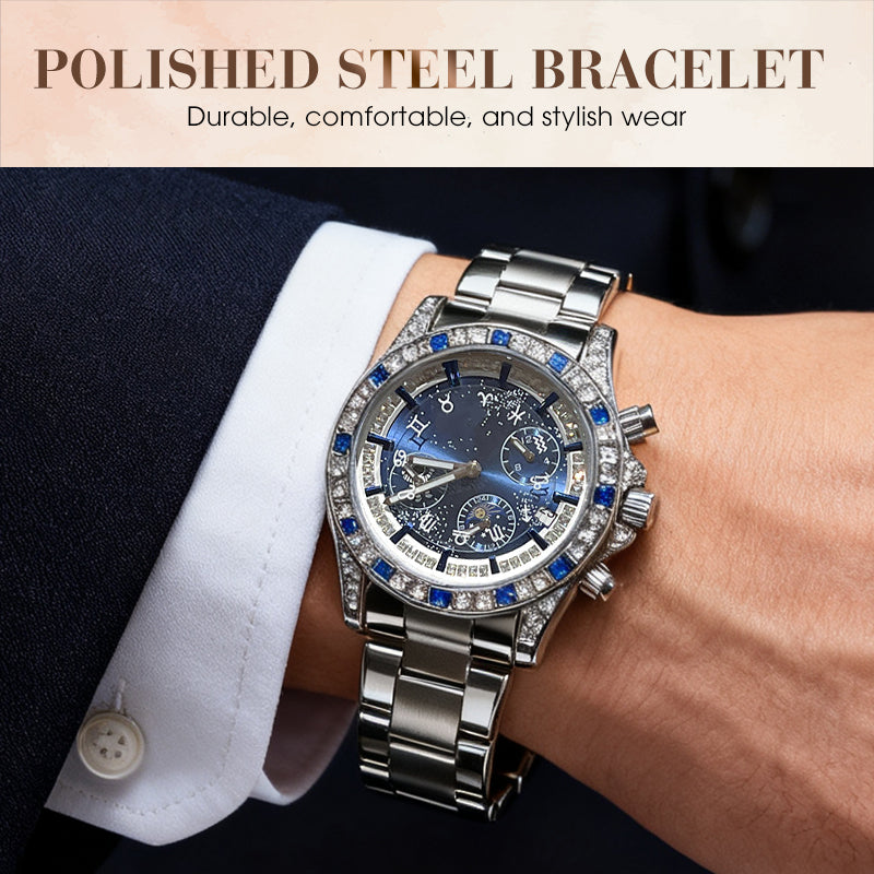📢📢50 % OFF !!🎅【🎁The best gift for father🎁】🎄TINAIBIN Twelve Zodiac Signs & Starry Sky Diamond Automatic Skeleton Men's Watch