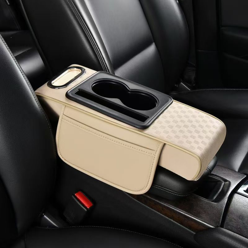 Car Armrest Cushion,5-in-1 Center Console Cover with 2 Storage Bags Cup Holder, Tissue Box Slot, Phone Slot for Sedans, Car Accessories Interior Organizers