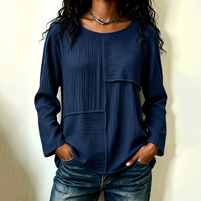 ⏰Last Day Sale 50% Off 💃Women's Crewneck Textured Patchwork Top