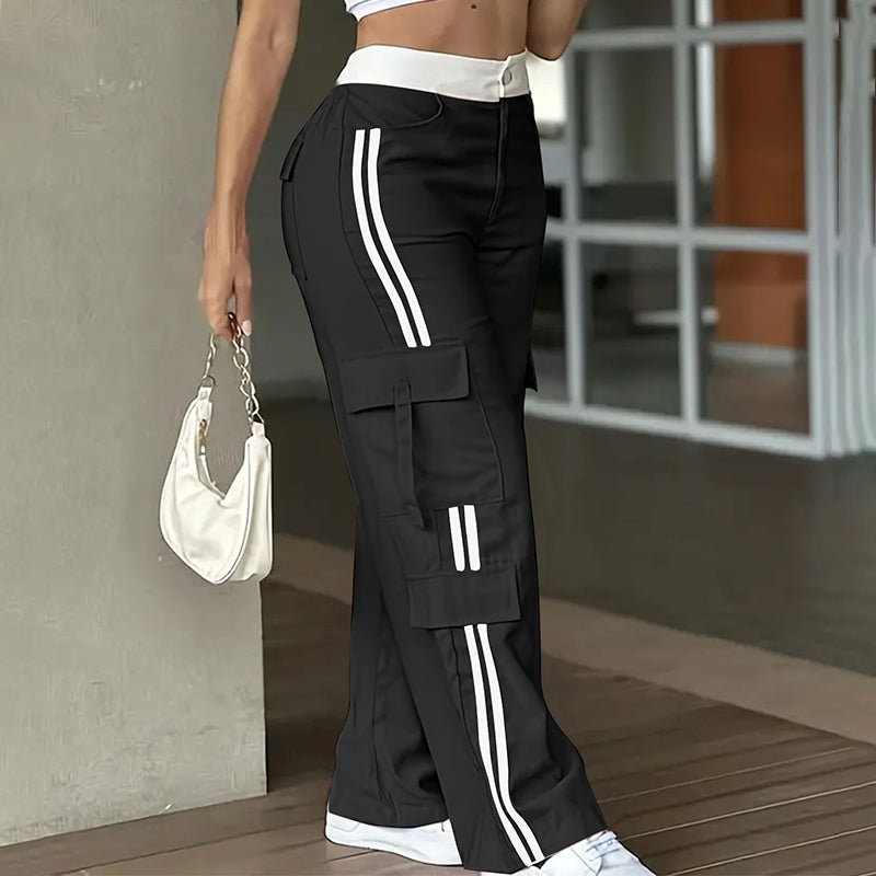 ⏰Last Day Sale 50% Off 👖 Women's Side Stripe Straight-Leg Cargo Pants