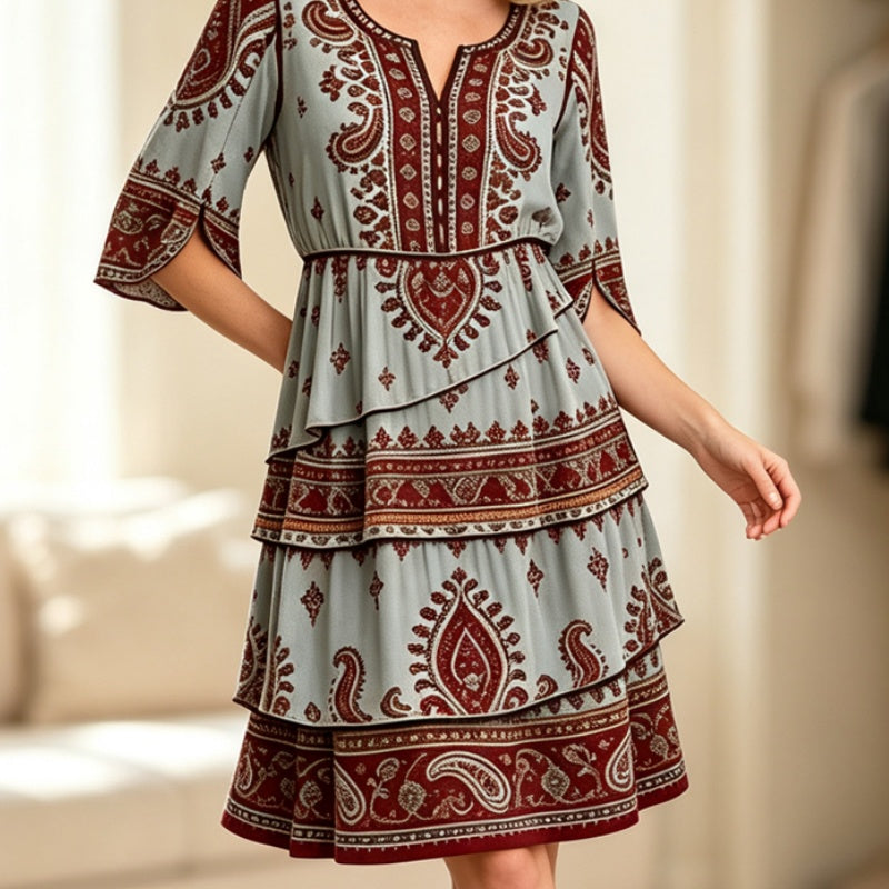 ⏰Last Day Sale 50% Off💃Women’s Bohemian V-Neck Tiered Ruffle Dress
