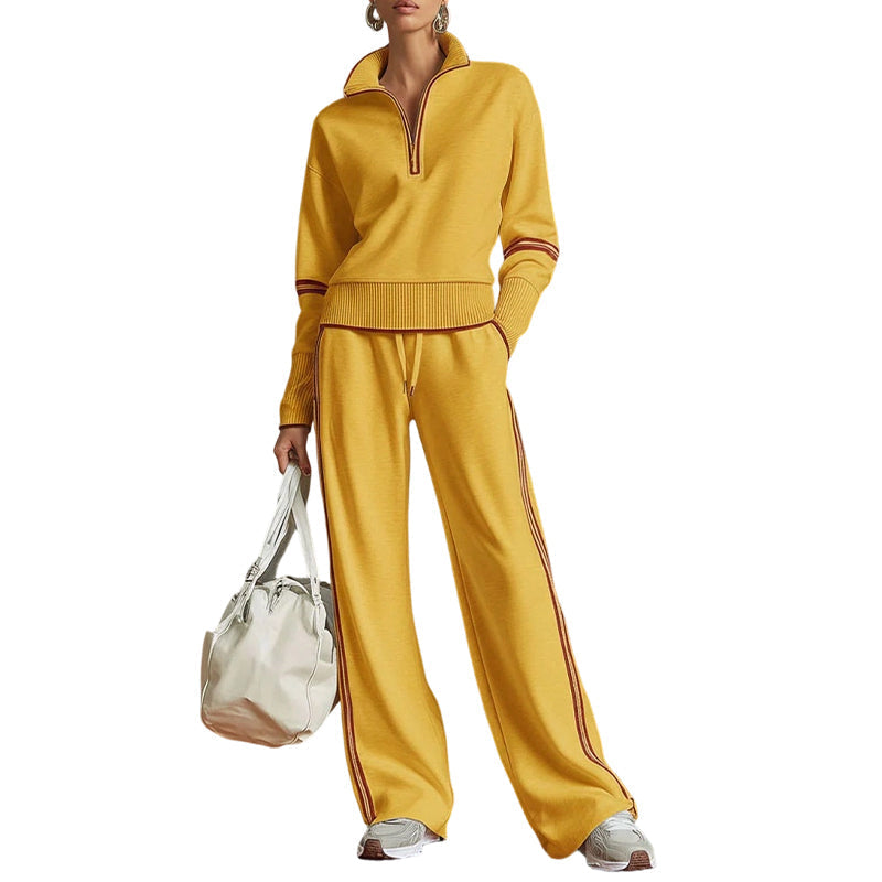 👚Seasonal Style - Half-Zip Top & Wide-Leg Pants Set – Cozy Turtleneck or Breezy V-Neck Styling