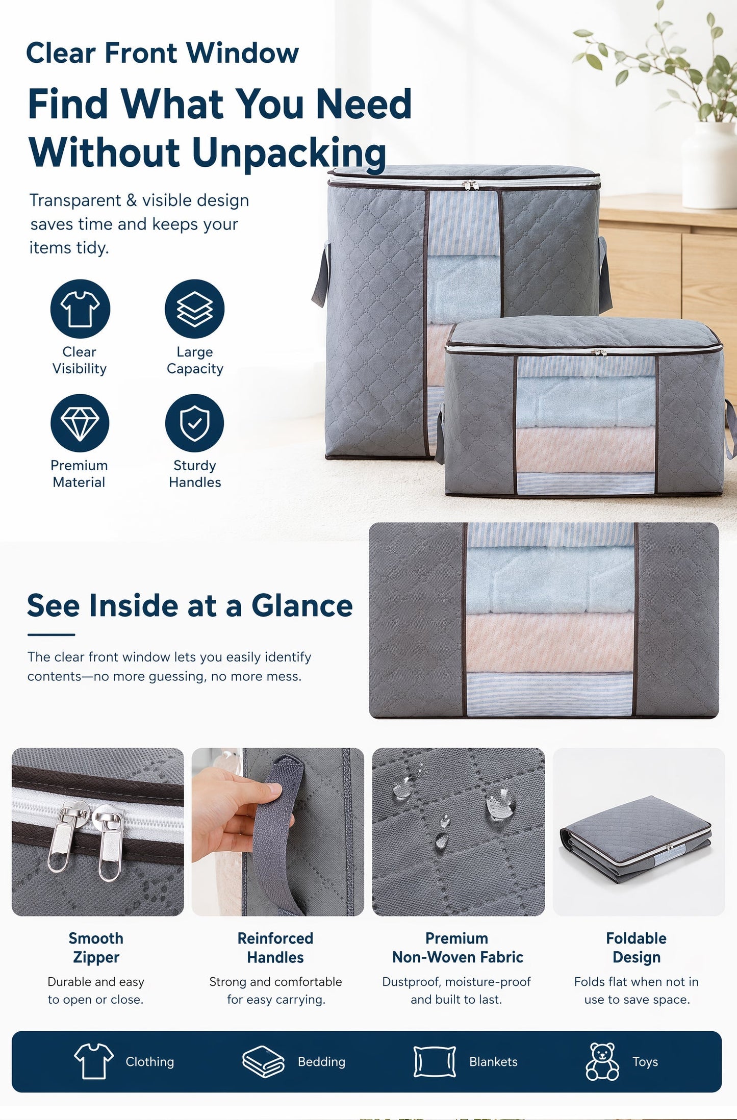 🏆Last Day Sale🔥StorRight™ 90L Heavy-Duty Storage Bag🏆Mothproof & Airtight with Clear Window🛏️ Thick, Airtight & Moving-Ready! 🇬🇧🧳