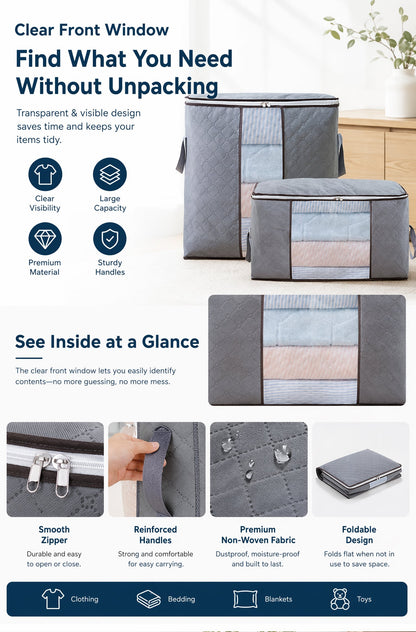 🏆Last Day Sale🔥StorRight™ 90L Heavy-Duty Storage Bag🏆Mothproof & Airtight with Clear Window🛏️ Thick, Airtight & Moving-Ready! 🇬🇧🧳