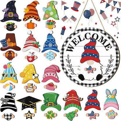 ⏰Interchangeable Welcome Sign with Highland Cow Featuring Seasonal Magnet, Detachable Hats, Accessories