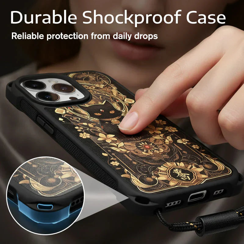 📢📢50 % OFF !!⏰Black Cat & Gold Pattern Phone Cover with Strap