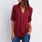 Women's V-neck Zipper Plus Size Long-sleeved Chiffon Shirt