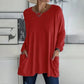 Round Neck Long Sleeve Loose Pocket Solid T-Shirt