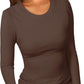 Women’s Solid Round-Neck Long-Sleeve Slim Fit Tops