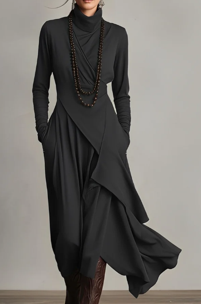 ⏳Time-Limited Special⏰ Women's Elegant High-Neck Asymmetrical Maxi Dress – Draped Design for Effortless Charm!