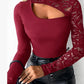 ✨2026 New Arrival 50%OFF✨Women's Asymmetrical Cutout Lace Sleeve Top – Slim Fit, Mock Neck & Romantic Keyhole Back Detail 👗🖤