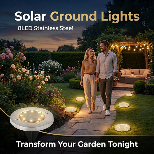 🔥 Hot sale 50% OFF🔥Stainless steel solar-powered ground light with 8 LED bulbs