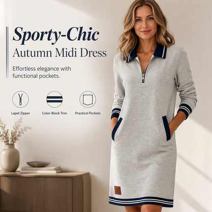 ✨ Striped Detail, Easy Quarter-Zip Style | Women's Collared Pocket Dress