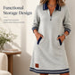 ✨ Striped Detail, Easy Quarter-Zip Style | Women's Collared Pocket Dress