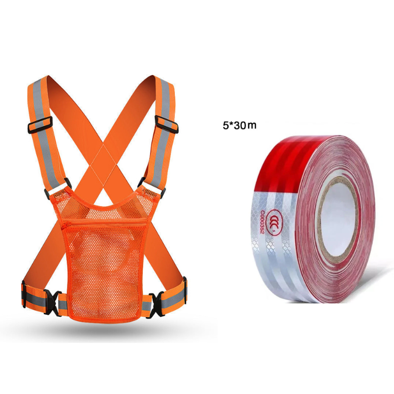 Orange red_Reflective Vest+Reflective Stickers