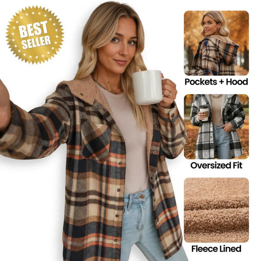 ❄️ Cozy Plaid Comfort | Women's Mid-Length Hooded Jacket