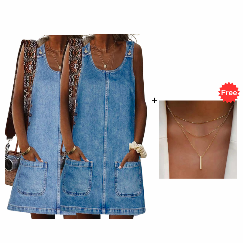 Women's Casual Denim Pinafore Dress