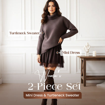 🧶 One Set, Cozy Statement Style | Turtleneck Sweater & Mini Dress Set ⚡ Free Shipping