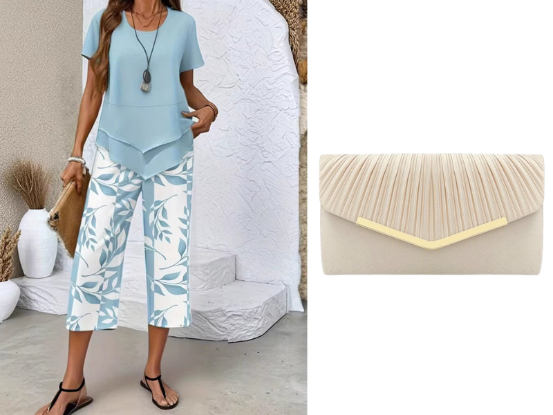 🥳SUMMER HOT SALE🥳💞50K+ SOLD!💥50% OFF! 🔥Casual Round Neck Layered Tunic Top and Wide Leg Pants Set