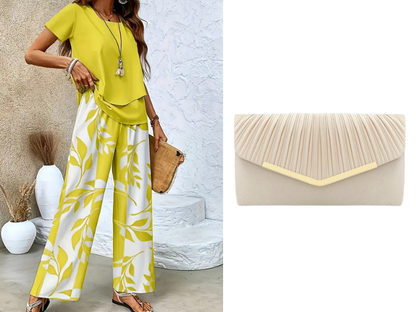 ⏳Time-Limited Special 50% OFF⏰Women's Two-Piece Leaf Print Wide-Leg Pants Set