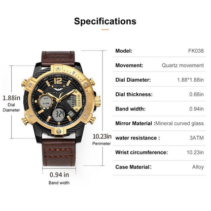 Multifunctional Dual Display 3ATM Waterproof Men's Quartz Sports Watch