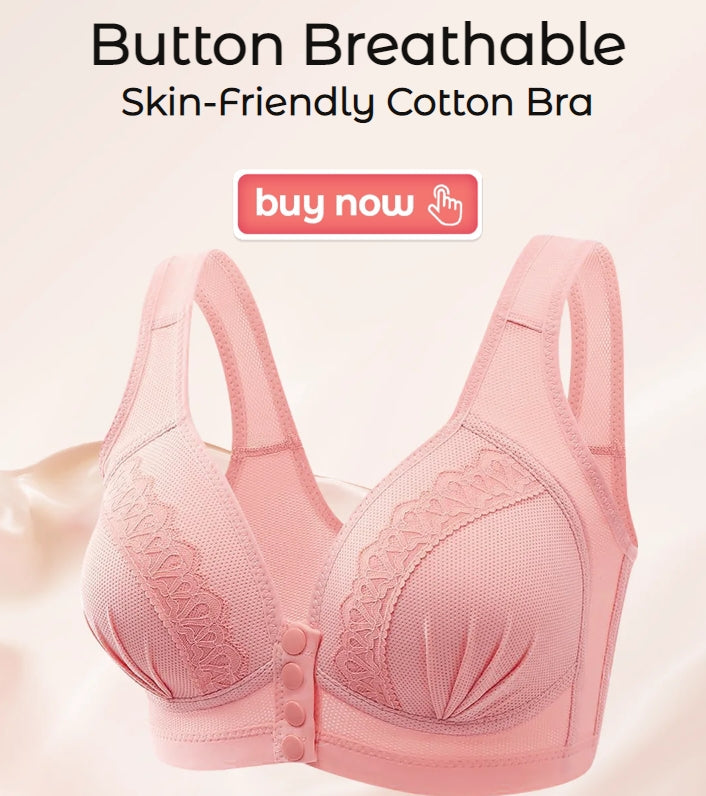 📢📢50% OFF !! ⏰Front Button Breathable Skin-Friendly Cotton Bra