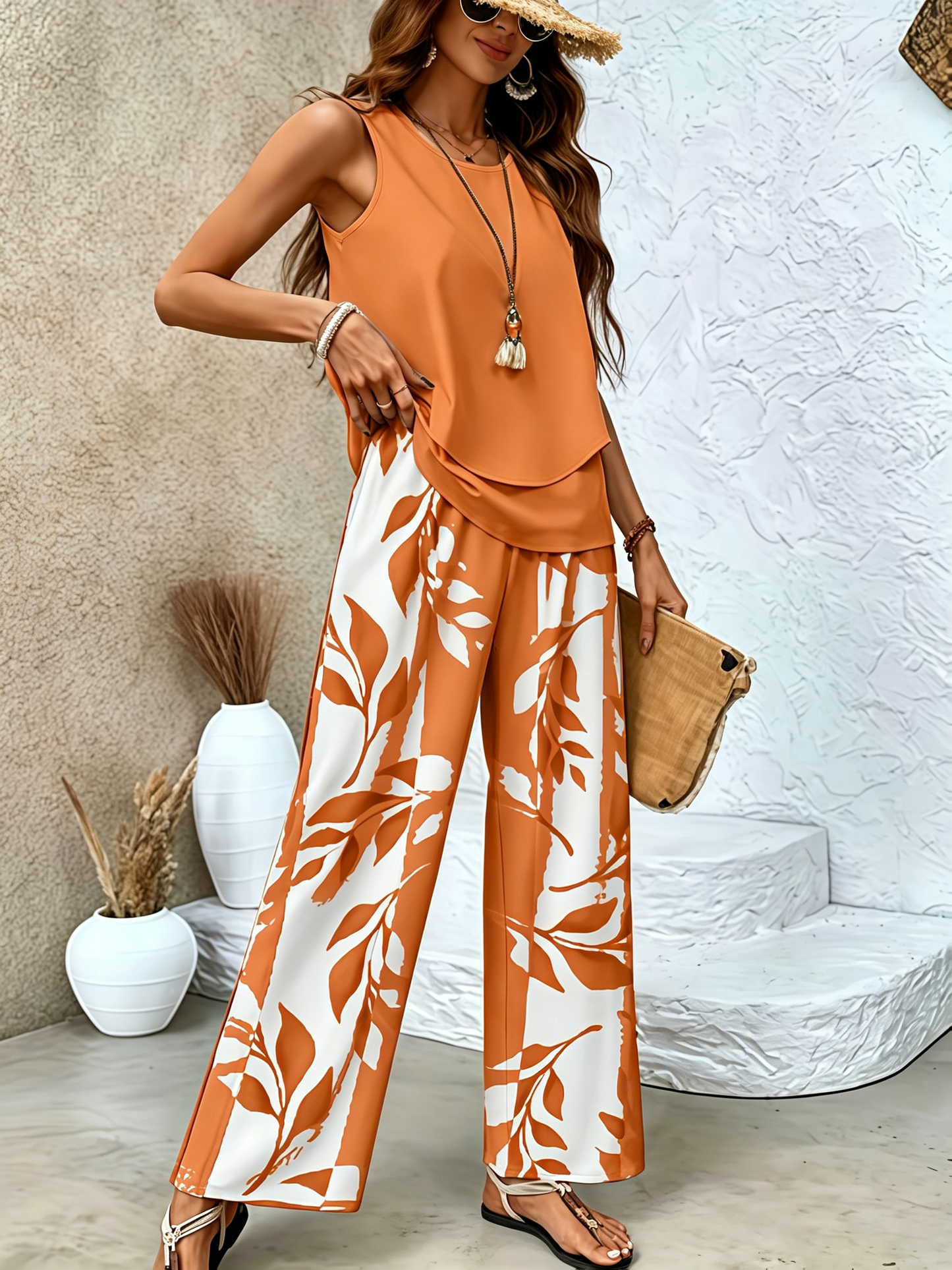 🔥Summer Hot Sale 50% OFF🌺Women’s Trendy Print 2 Piece Outfits Sleeveless Top & Pants