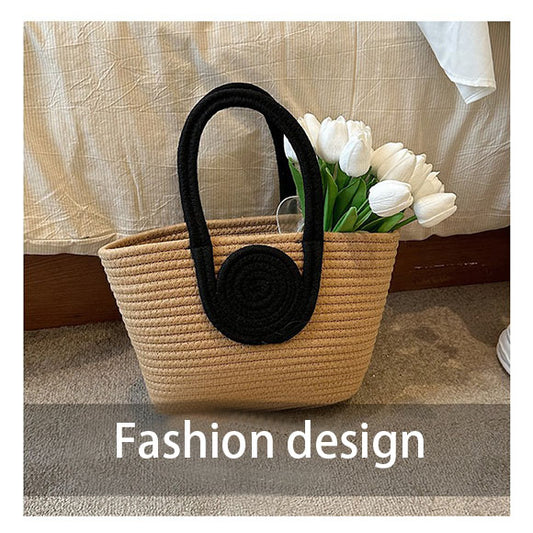 Simple round-shaped straw commuter tote bag for women