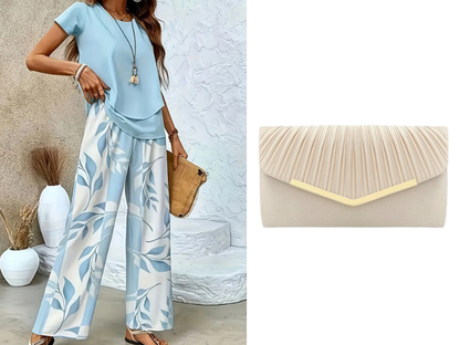⏳Time-Limited Special 50% OFF⏰Women's Two-Piece Leaf Print Wide-Leg Pants Set