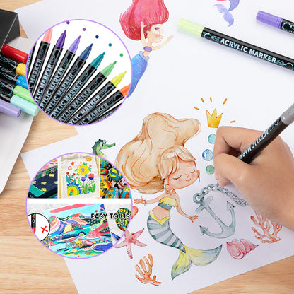 🖌️ 50% OFF NOW! ✨ Dual Tip Acrylic Paint Pen Marker - Fine & Brush Tips for Canvas, Wood & Rock Painting 🎨🌈