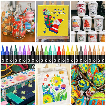 🖌️ 50% OFF NOW! ✨ Dual Tip Acrylic Paint Pen Marker - Fine & Brush Tips for Canvas, Wood & Rock Painting 🎨🌈