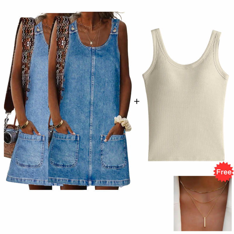 Women's Casual Denim Pinafore Dress