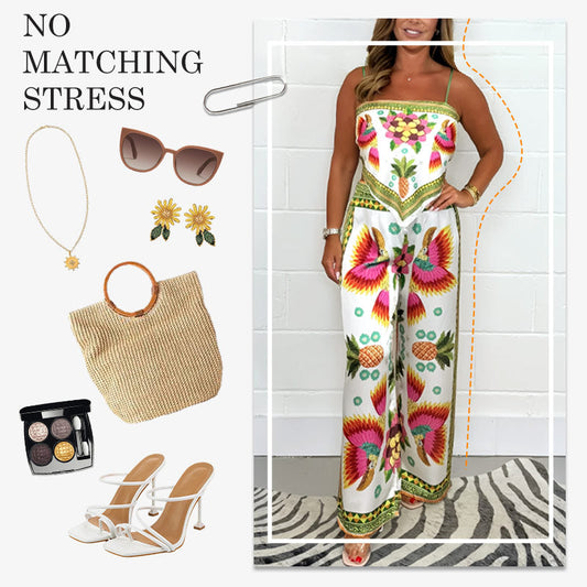 🔥New Arrival- 50% OFF💝Women's Exotic Spaghetti Strap Printed Top & Loose Pants 2-Piece Set