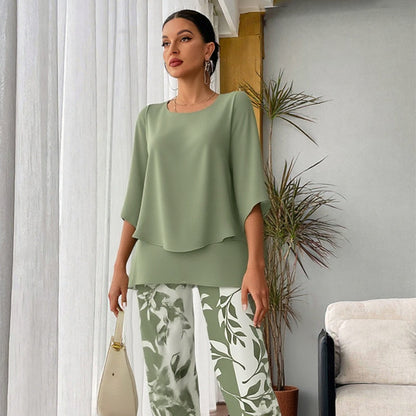🔥LAST DAY SALE - 50% OFF🔥Women’s Printed Pants and Crew Neck Top Set