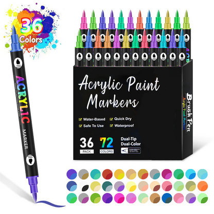 🖌️ 50% OFF NOW! ✨ Dual Tip Acrylic Paint Pen Marker - Fine & Brush Tips for Canvas, Wood & Rock Painting 🎨🌈