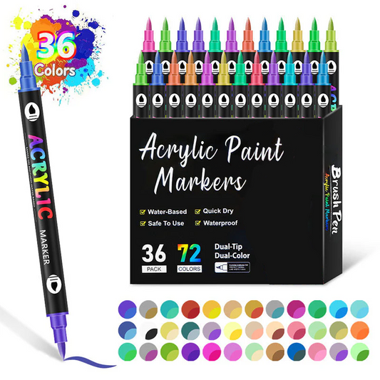 🖌️ 50% OFF NOW! ✨ Dual Tip Acrylic Paint Pen Marker - Fine & Brush Tips for Canvas, Wood & Rock Painting 🎨🌈