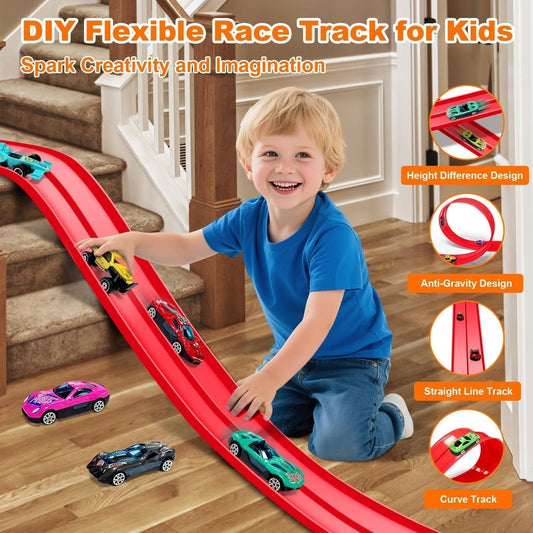 🎁Early Christmas Hot Sale 49% OFF🎅🧩 DIY Alloy Car Race Track with Suction Cups - Adjustable Layout for Creative Play, Develops Motor Skills & Logic 🚗📦