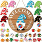 ⏰Interchangeable Welcome Sign with Highland Cow Featuring Seasonal Magnet, Detachable Hats, Accessories
