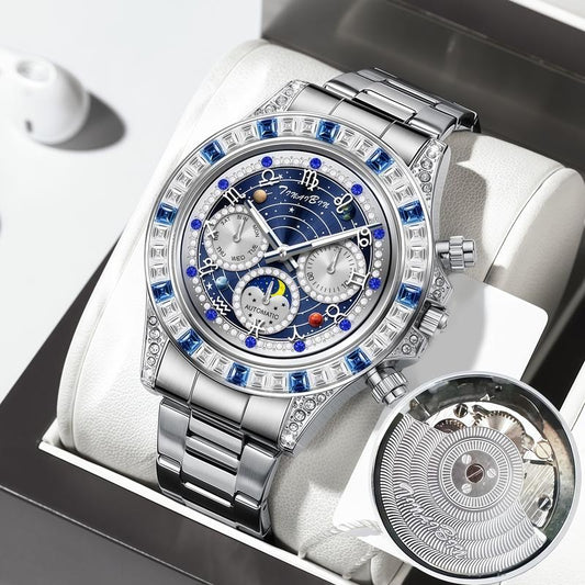 📢📢50 % OFF !!🎅【🎁The best gift for father🎁】🎄TINAIBIN Twelve Zodiac Signs & Starry Sky Diamond Automatic Skeleton Men's Watch