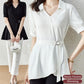 Female Waist-skimming Flesh-concealing Thin Shirt (Long & Short Sleeve)