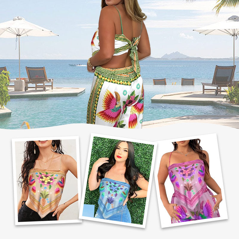 🔥New Arrival- 50% OFF💝Women's Exotic Spaghetti Strap Printed Top & Loose Pants 2-Piece Set