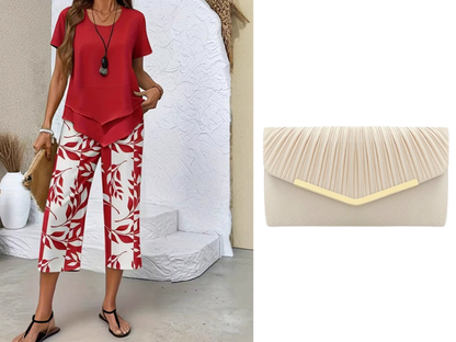 🥳SUMMER HOT SALE🥳💞50K+ SOLD!💥50% OFF! 🔥Casual Round Neck Layered Tunic Top and Wide Leg Pants Set