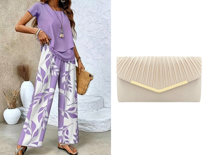 ⏳Time-Limited Special 50% OFF⏰Women's Two-Piece Leaf Print Wide-Leg Pants Set