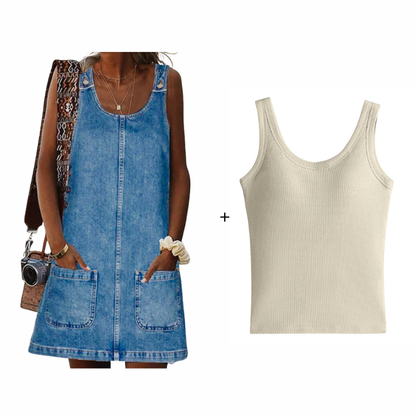 Women's Casual Denim Pinafore Dress