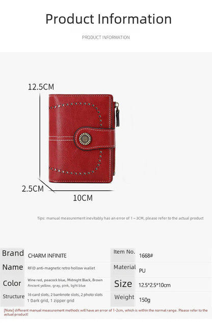 RFID anti-theft swipe ladies short zipper wallet-multiple card slot buckle wallet