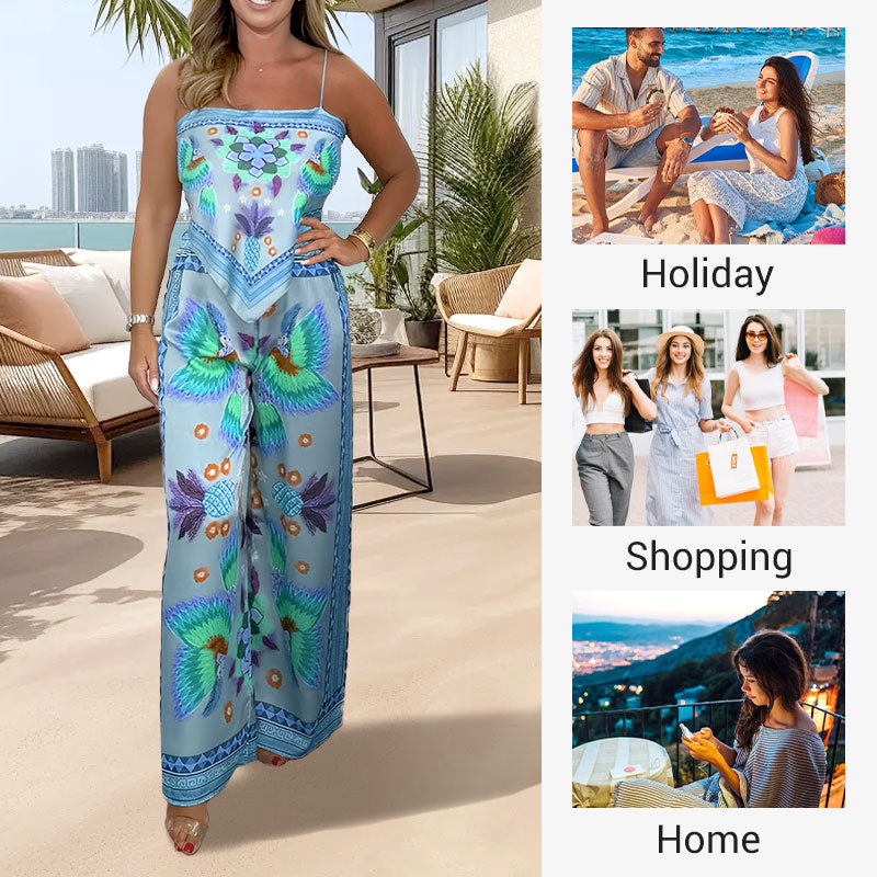 🔥New Arrival- 50% OFF💝Women's Exotic Spaghetti Strap Printed Top & Loose Pants 2-Piece Set