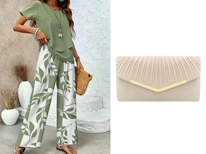 ⏳Time-Limited Special 50% OFF⏰Women's Two-Piece Leaf Print Wide-Leg Pants Set