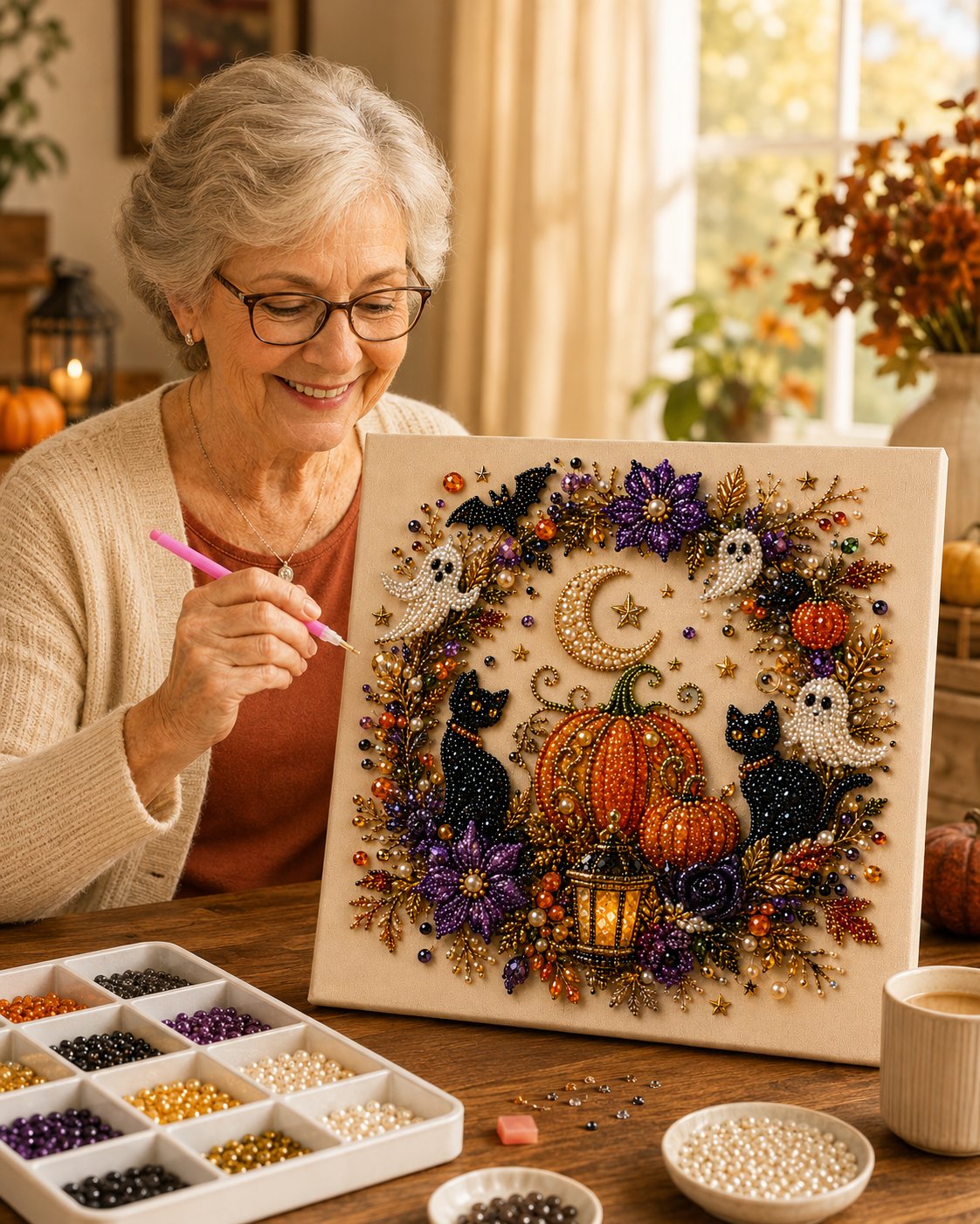 🔥 Last Day 50% OFF  👻✨ Halloween Pearl Art DIY Kit – Turn Tiny Pearls into Spooky-Cute Magic